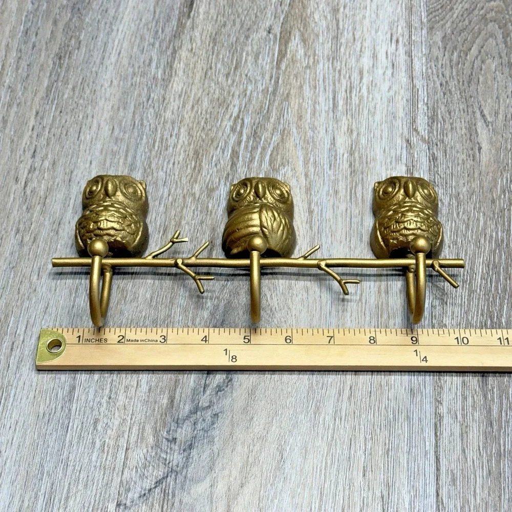 Cast Iron Owl Wall Hook Coat Hat Key Towel MCM Home Decor Gold Finish